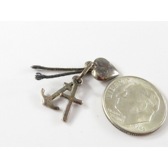 Vintage Sterling Silver 3 Miniature Charms Set Anchor Heart Cross - Picture 2 of 4